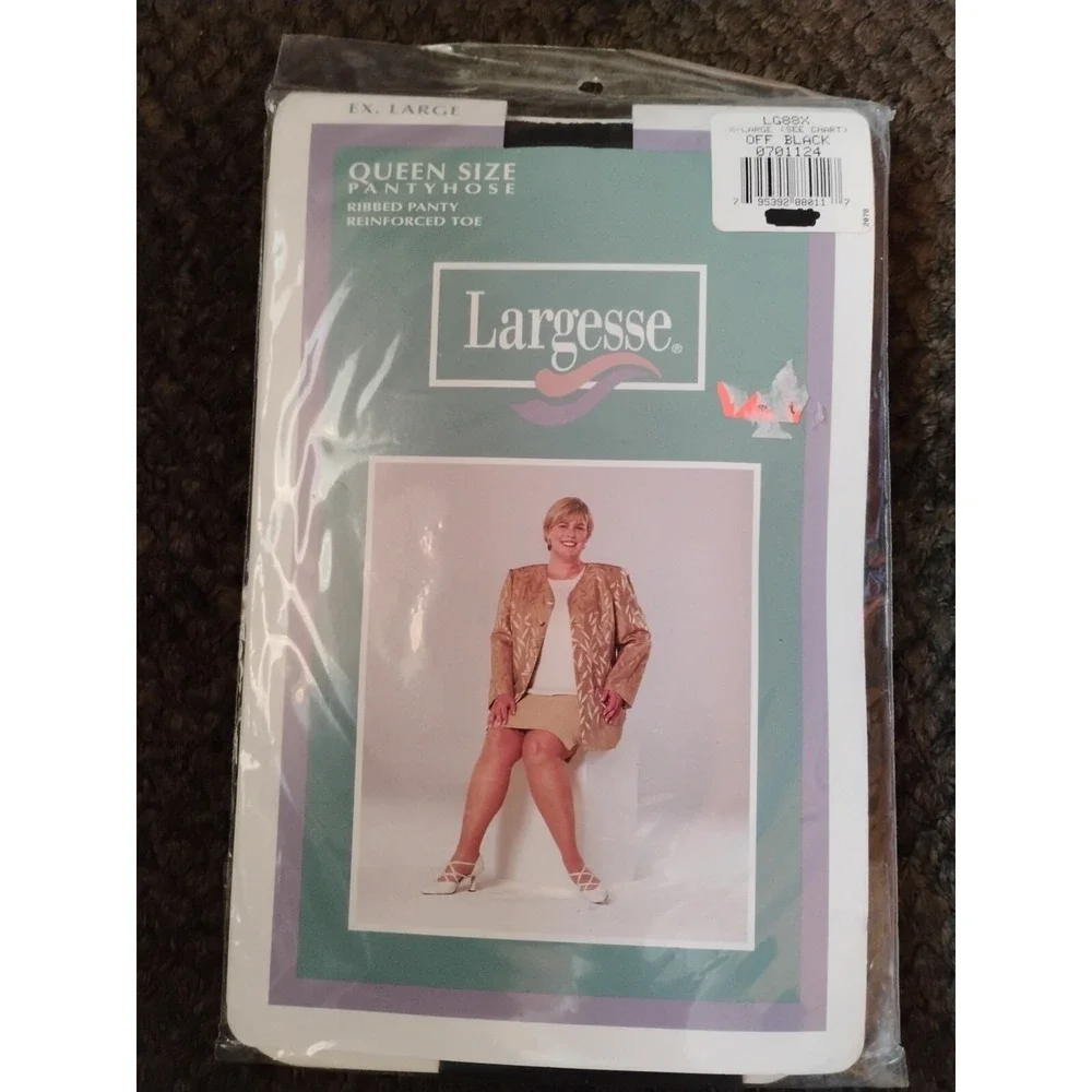 Largesse Queen Size Pantyhose Ex Large XL NIP Off Black Nylon 5-5'9ft 190-275lbs
